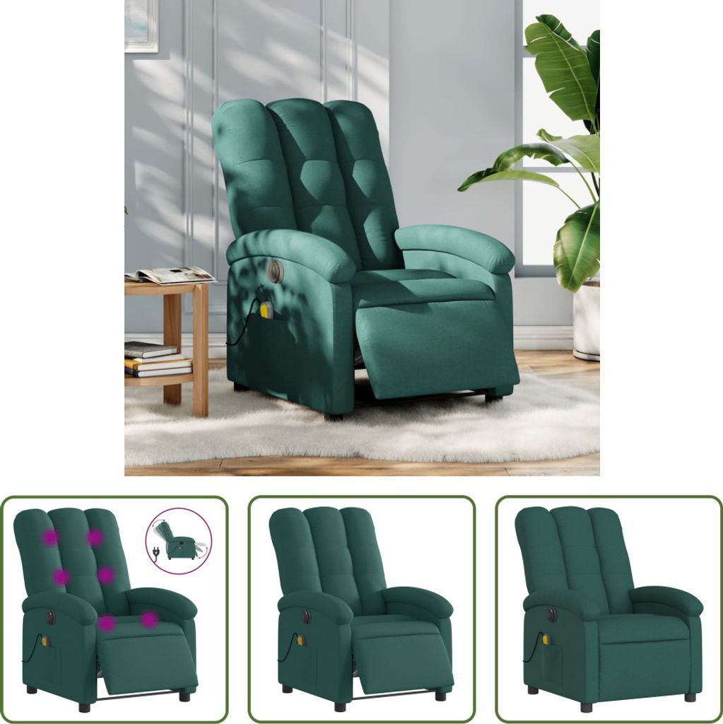 The Living Store Massagesessel Elektrisch Dunkelgrün Stoff