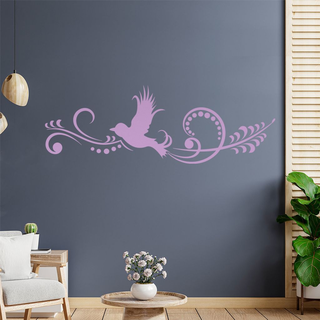 Schöner Vogel - Blüte - Punkte Wandtattoo in 6 Größen - Wandaufkleber Wall Sticker - Dekoration, Küche, Wohnzimmer, Schlafzimmer, Badezimmer