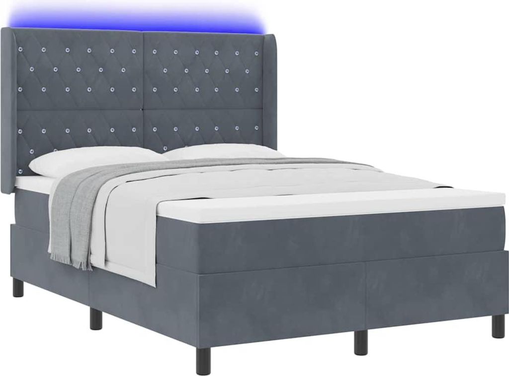 vidaXL Boxspringbett mit Matratze mit LED Dunkelgrau 160 x 200 cm Samt