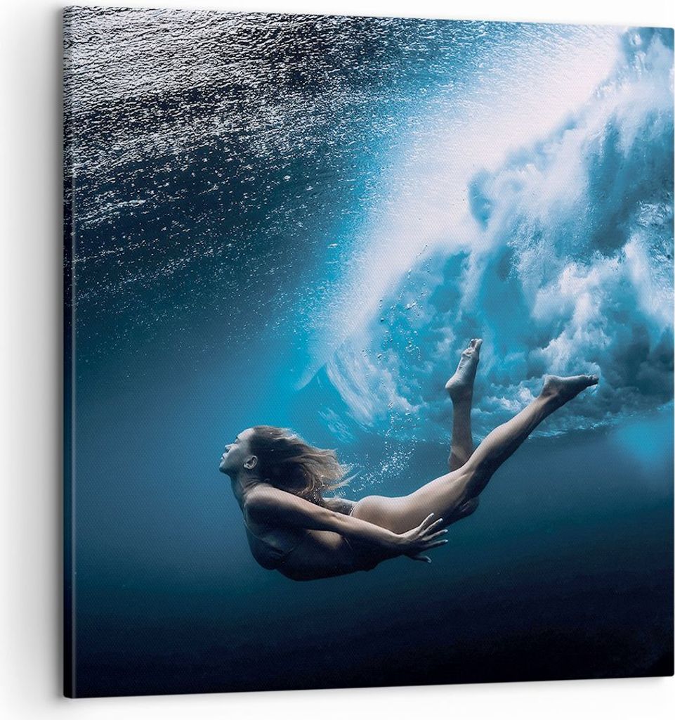 Bild auf Leinwand - Leinwandbild - Einteilig - Tauchen Frau Wellen - 60x60cm - Wand Bild - Wanddeko - Wandbilder - Leinwanddruck - Bilder - Wanddek...