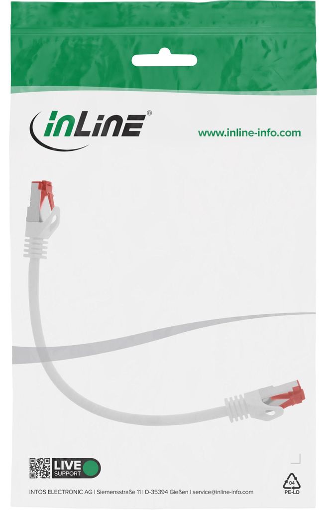 InLine Patchkabel, S/FTP (PiMf), Cat.6, 250MHz, PVC, Kupfer, weiß, 0,25m, 0,25 m, Cat6, S/FTP (S-STP), RJ-45, RJ-45, Weiß