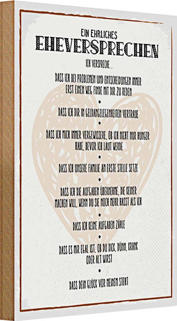 Holzschild Spruch 20x30cm ein ehrliches Eheversprechen