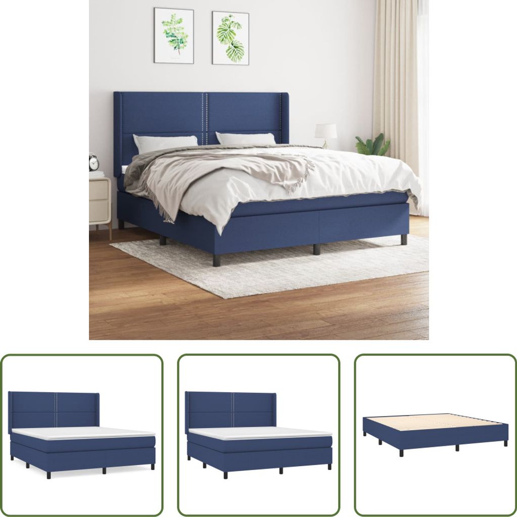 The Living Store Boxspringbett mit Matratze Blau 180x200 cm Stoff