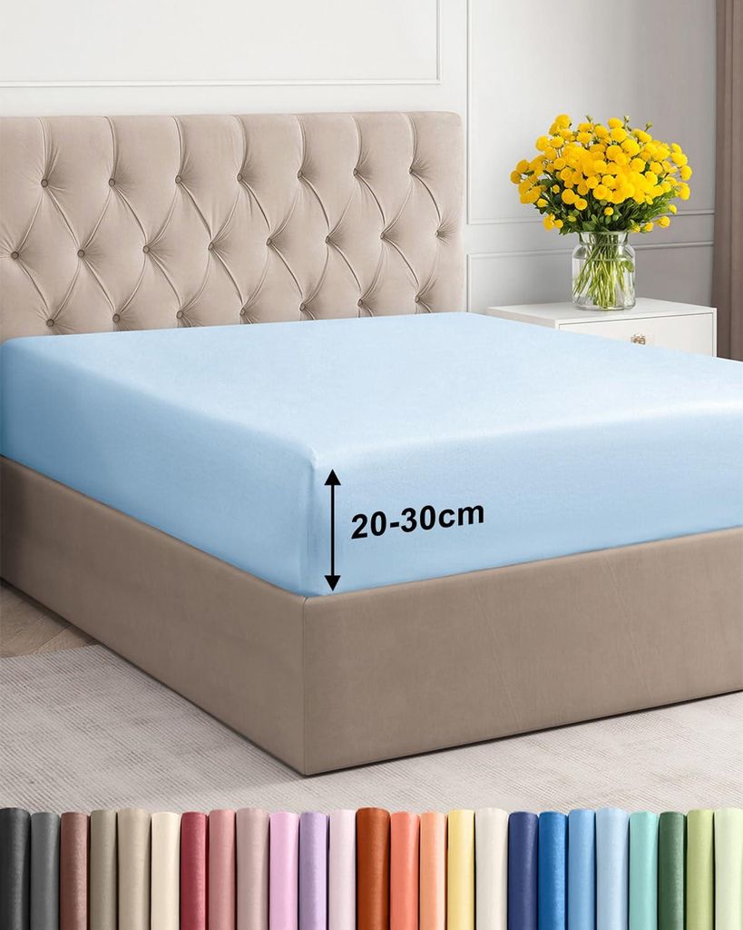 Spannbettlaken 120 x 190 cm, hellblau – 30 cm tiefe Ecken – Hochwertiges Mikrofaser-Spannbettlaken – Weich, knitterfrei und bügelfrei – At...
