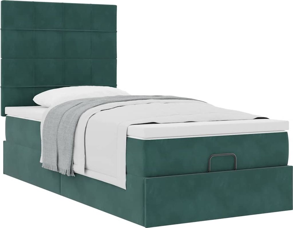 Ottoman-Bett mit Matratzen Dunkelgrün 100x200 cm Samt