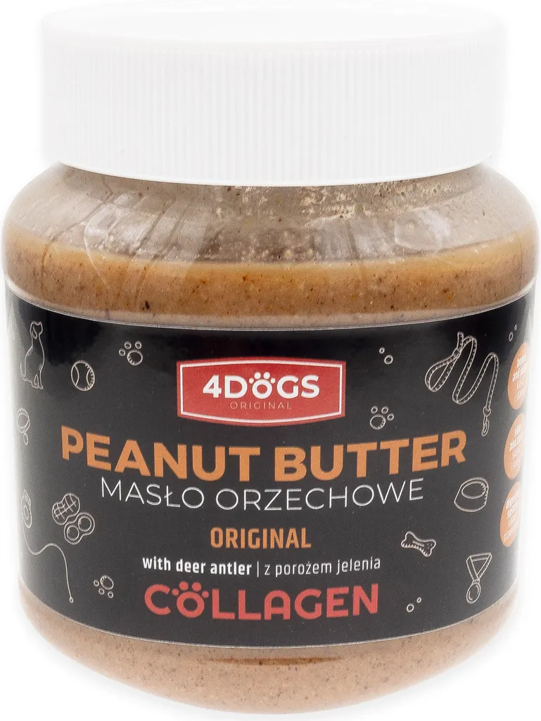 Beurre de cacahuètes avec bois de cerf 330g 4DOGS pour chien gourmet