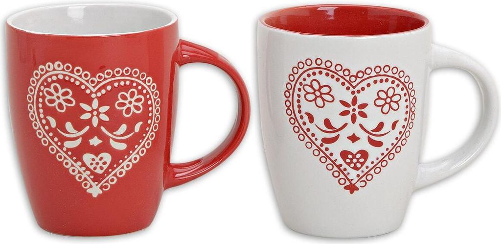 Tassen Becher Romantic Heart 2-er Set Rot und Weis mit Herz