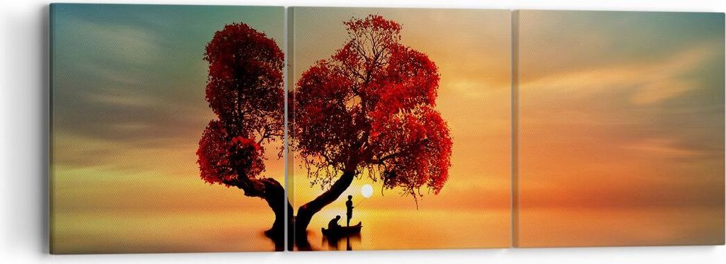 Bild auf Leinwand - Leinwandbild - See Natur Nacht - 90x30cm - Wand Bild - Wanddeko - Wandbilder - Leinwanddruck - Bilder - Kunstdruck - Wanddekora...