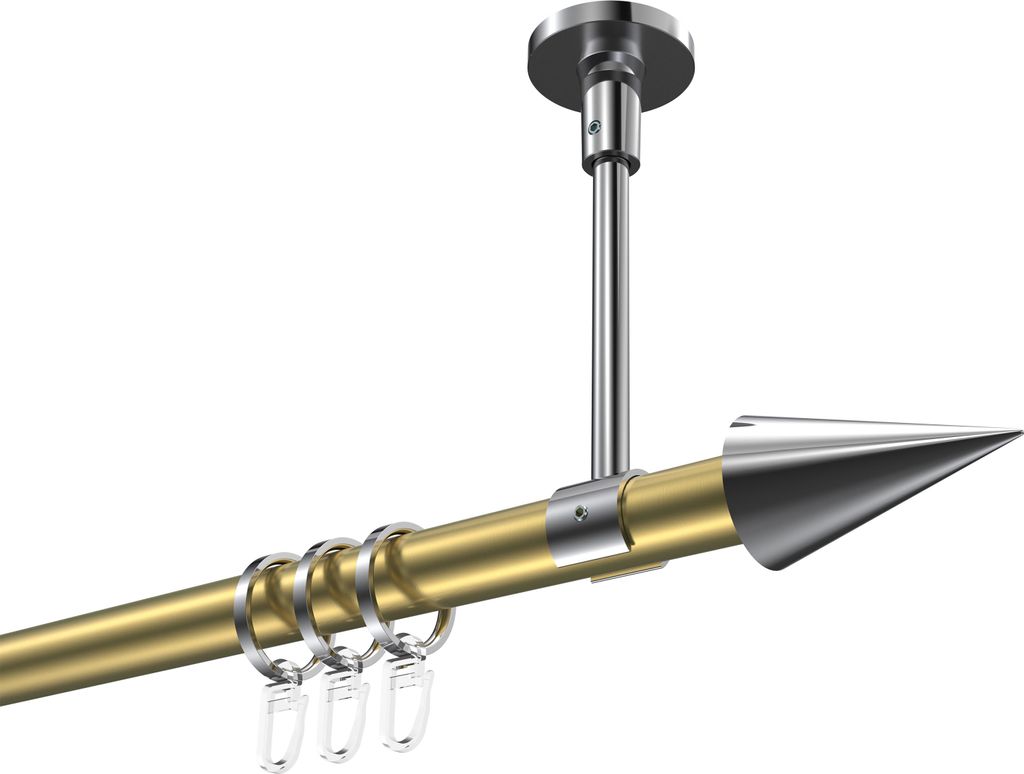 Interdeco Gardinenstange / Vorhangstange Messing-Optik / Chrom, Typ Sonette Savio (Kegel) Deckenmontage, 20 mm Ø 1-läufig, 100 cm