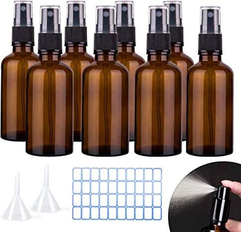Sprühflaschen Glas 8 pcs Braunglasflaschen Ätherisches Öl Flaschen Set für Tragbare Kosmetik Zerstäuberflasche,Make-up, Wasser, Reiseflüssigkeit