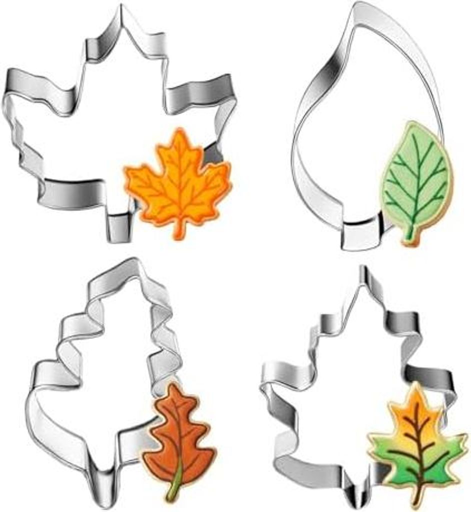 Ausstechformen Herbst Blätter, Ahornblatt Plätzchen Ausstecher Set, Edelstahl Plätzchenausstecher Eiche Blatt, 4 Stück Blatt Formen Keksausstec...