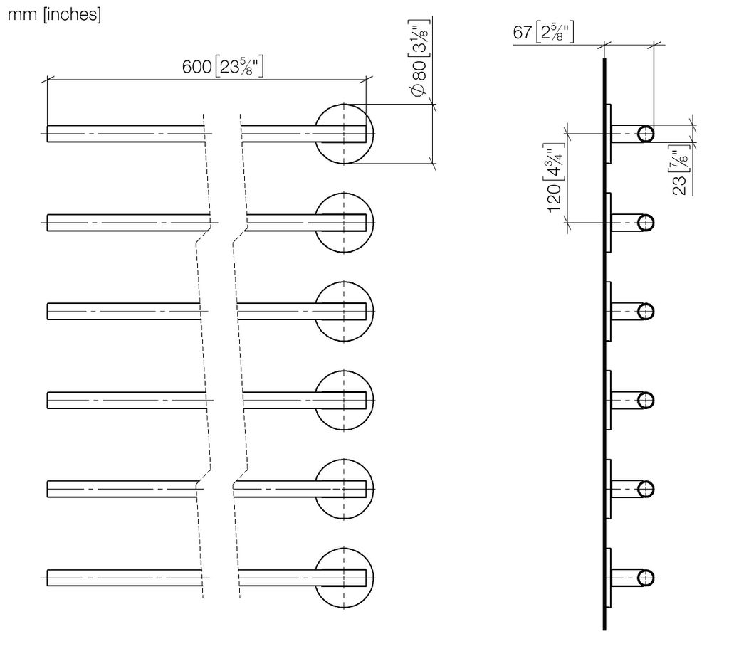 Dornbracht Handtuchwärmer, 6-fach, Ausladung links, Breite 610mm, 83306979-93
