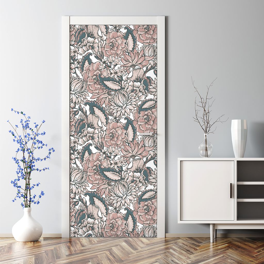 Dekorative 3D Abnehmbarer Wandsticker Türtapete selbstklebend Klebefolie Rosa Blumen Natur 85 x 200 cm