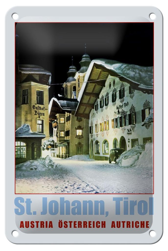 Blechschild Reise 12x18 cm St. Johann Tirol Österreich Deko Schild