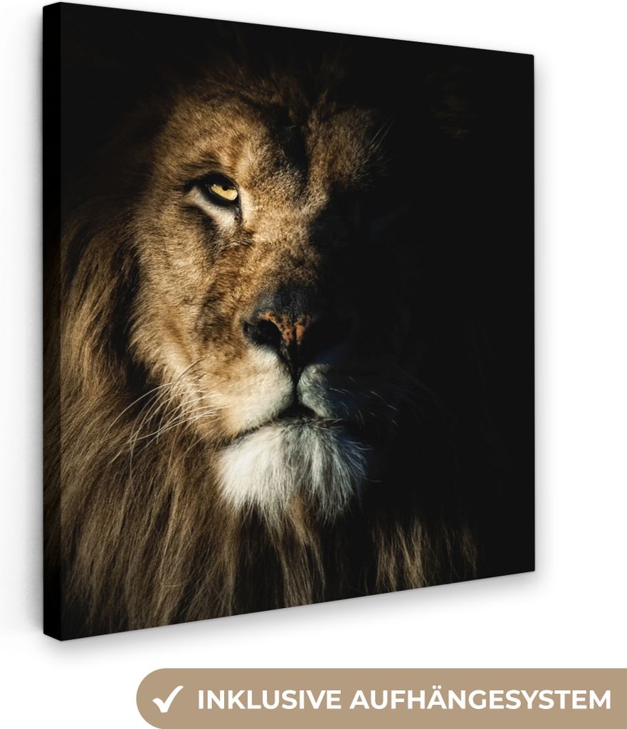 MuchoWow - Leinwandbilder - Löwe - Licht - Porträt, Wandbild, Wanddeko Bilder Wohnzimmer, 90x90 cm