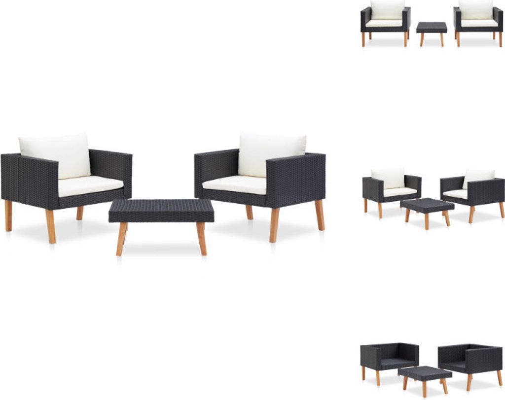 vidaXL 3-tlg. Garten-Lounge-Set mit Auflagen Poly Rattan Schwarz - Gartenmöbel-Sets