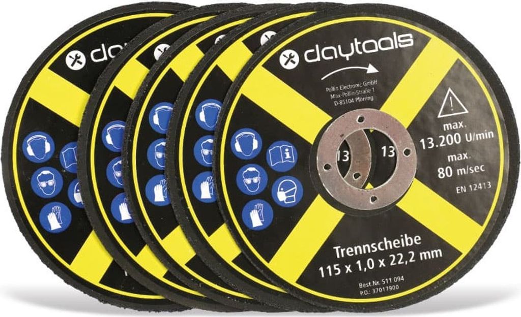 DAYTOOLS Trennscheibe Metall 115 x 1,0 x 22,2 mm | 5 Stück | Hochleistungs-Trennscheibe für Rohre, Profile, Bleche | 1,0 mm Schnittbreite | Kompa...