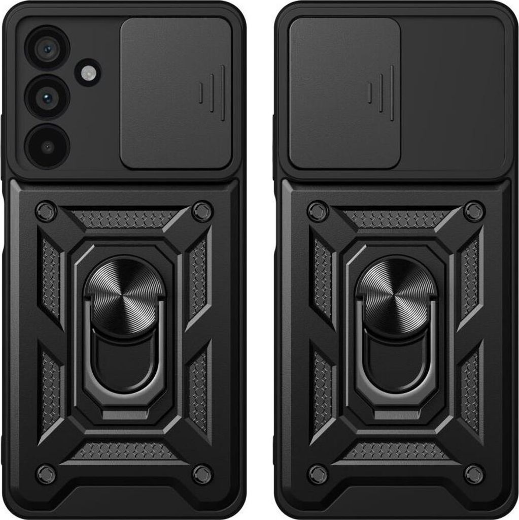 Two black phone cases are shown side-by-side against a white background.