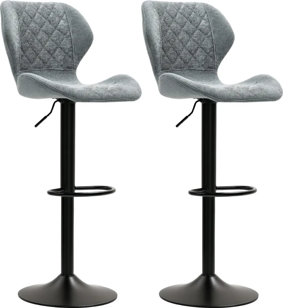 Set 2 Sgabelli Bar HOMCOM Grigio Scuro Ciniglia Regolabili Girevoli