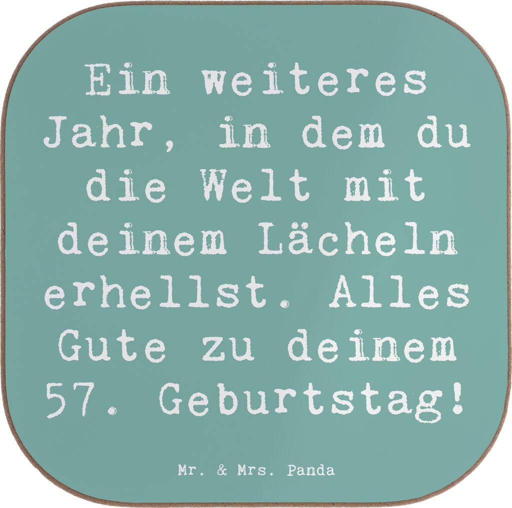 Mr. & Mrs. Panda Tischuntersetzer Spruch 57. Geburtstag Lächeln - Meeresbrise - Geschenk, Holzuntersetzer, Flaschenuntersetzer, Geburtstagsgeschen...