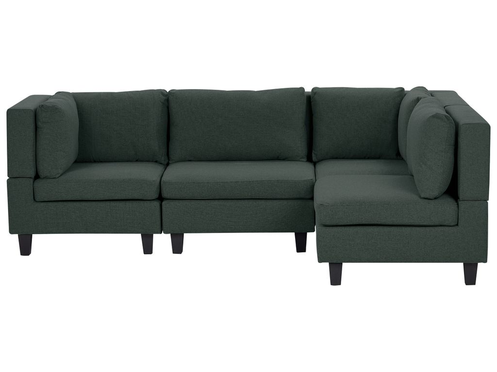 BELIANI 4-Sitzer Ecksofa Linksseitig Dunkelgrün Stoffbezug mit Kissen Schwarze Beine Modular Modern Modulsofa Wohnlandschaft Wohnzimmer Wohnecke