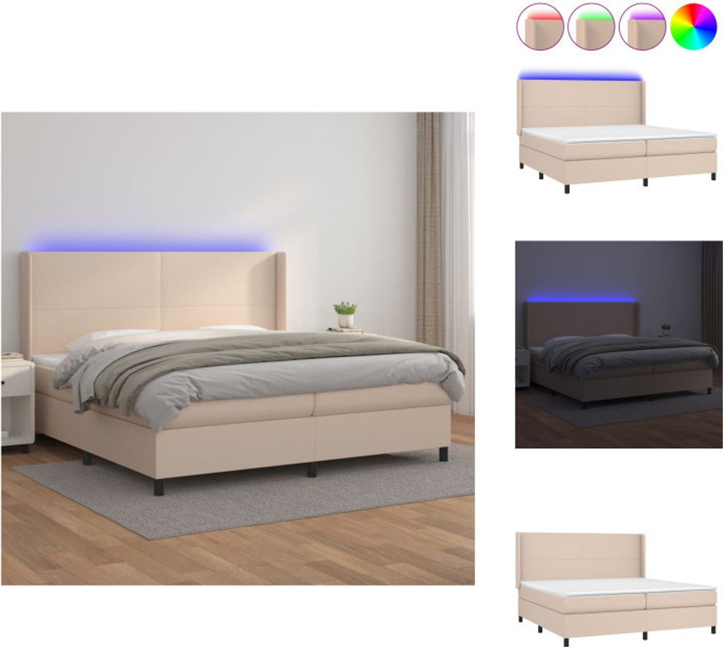 vidaXL Boxspringbett mit Matratze & LED Cappuccino-Braun 200x200cm - Betten & Bettgestelle