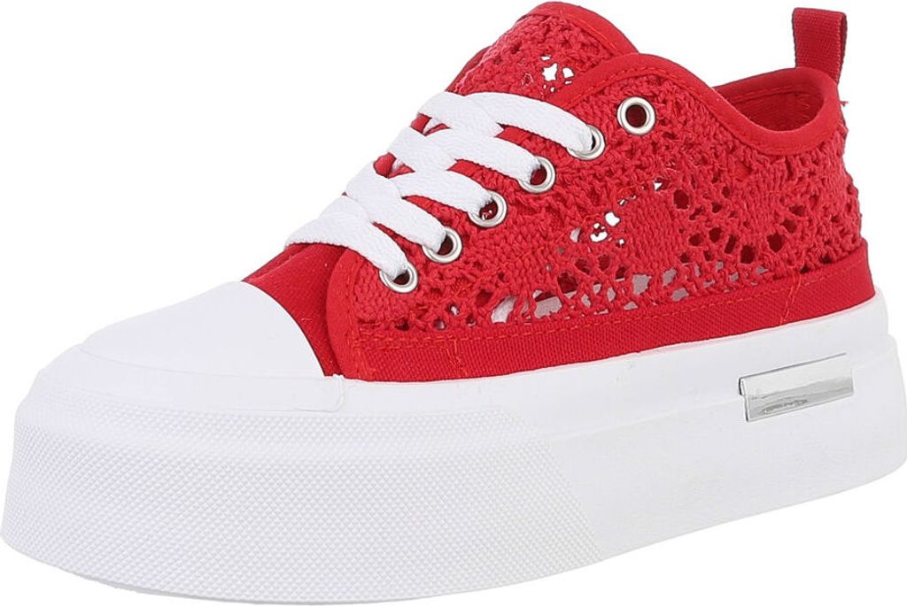 Ital-Design Damen Freizeitschuhe Textiloptik Sneakers Low 88828276 Rot Gr. 38