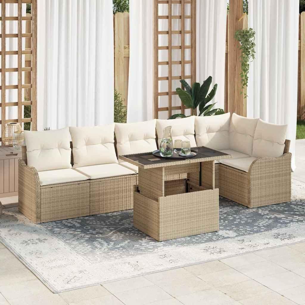 Maison Exclusive - Sofa Set mit Kissen 7 pcs Beige Poly Rattan
