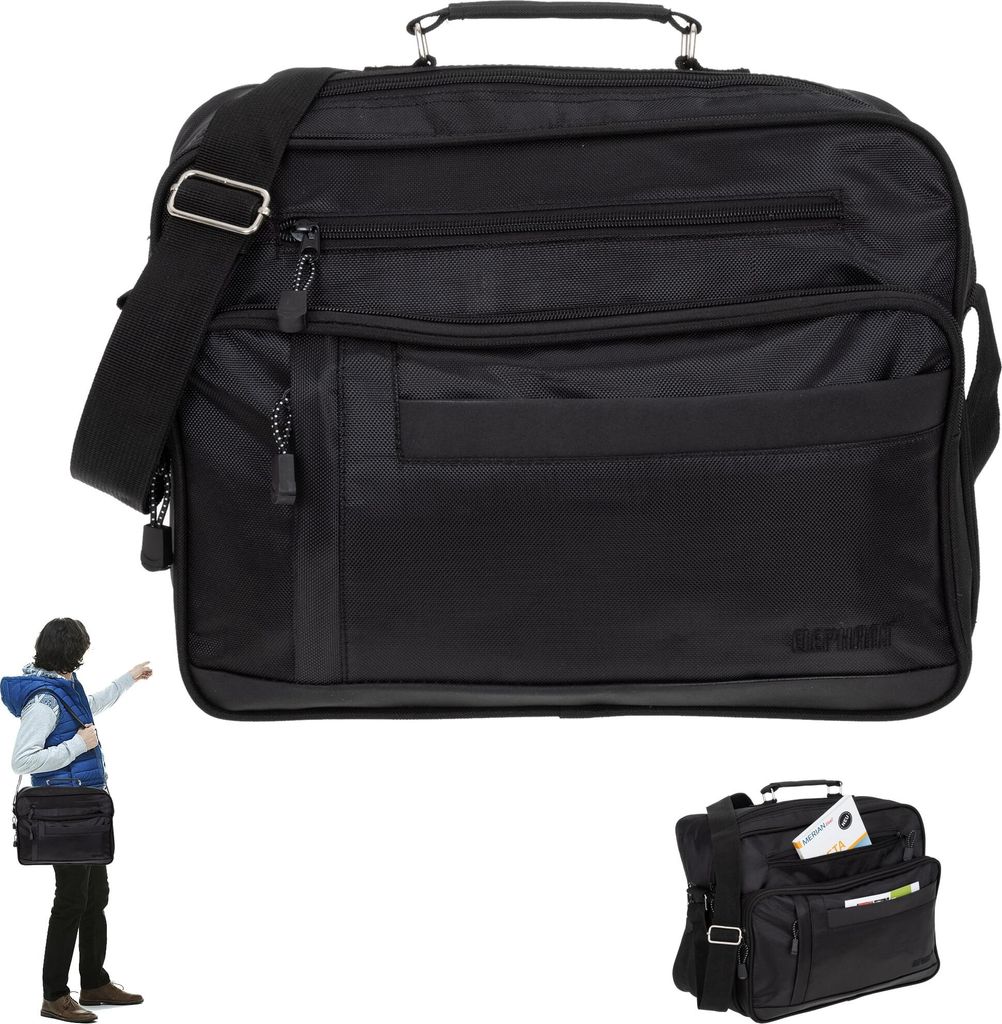 Arbeitstasche Umhängetasche Messenger Flugbegleiter Herrentasche Quer Elephant 3714 Schwarz +e