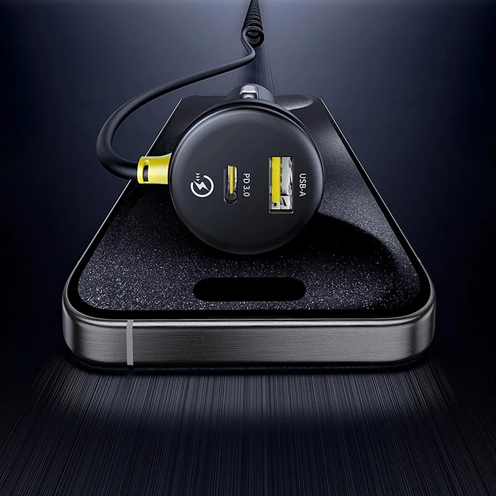 Baseus Caricatore Auto 60W con Cavo Retrattile Lightning e USB-C Nero - 11