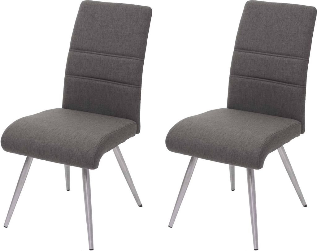 2er-Set Esszimmerstuhl MCW-G55, Küchenstuhl Stuhl, Stoff/Textil Edelstahl gebürstet grau-braun