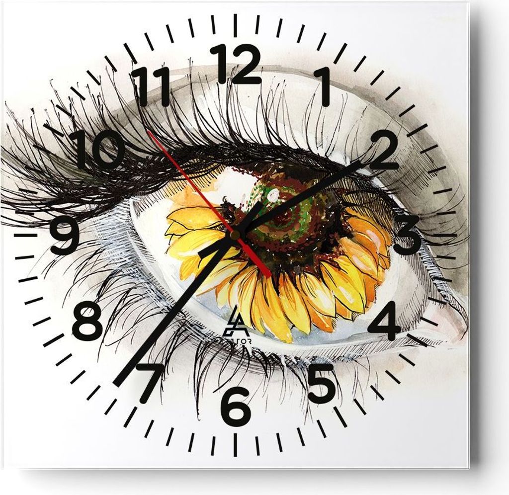 Wanduhr - Quadrat - Glasuhr - Sonnenblume Auge Computer Blume - 40x40cm - Schleichendes Uhrwerk - Lautlos - zum Aufhängen bereit - Dekoration Mode...
