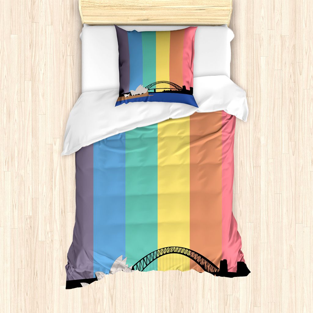 ABAKUHAUS Oper Bettbezug Set für Einzelbetten, Sydney Aufbauend auf Regenbogen, Milbensicher Allergiker geeignet mit Kissenbezug, 135 cm x 200 cm ...
