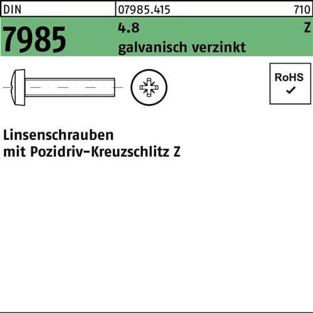 Reyher Linsenschrauben DIN 7985 4.8 M5x80 -Z galv. verzinkt (200)