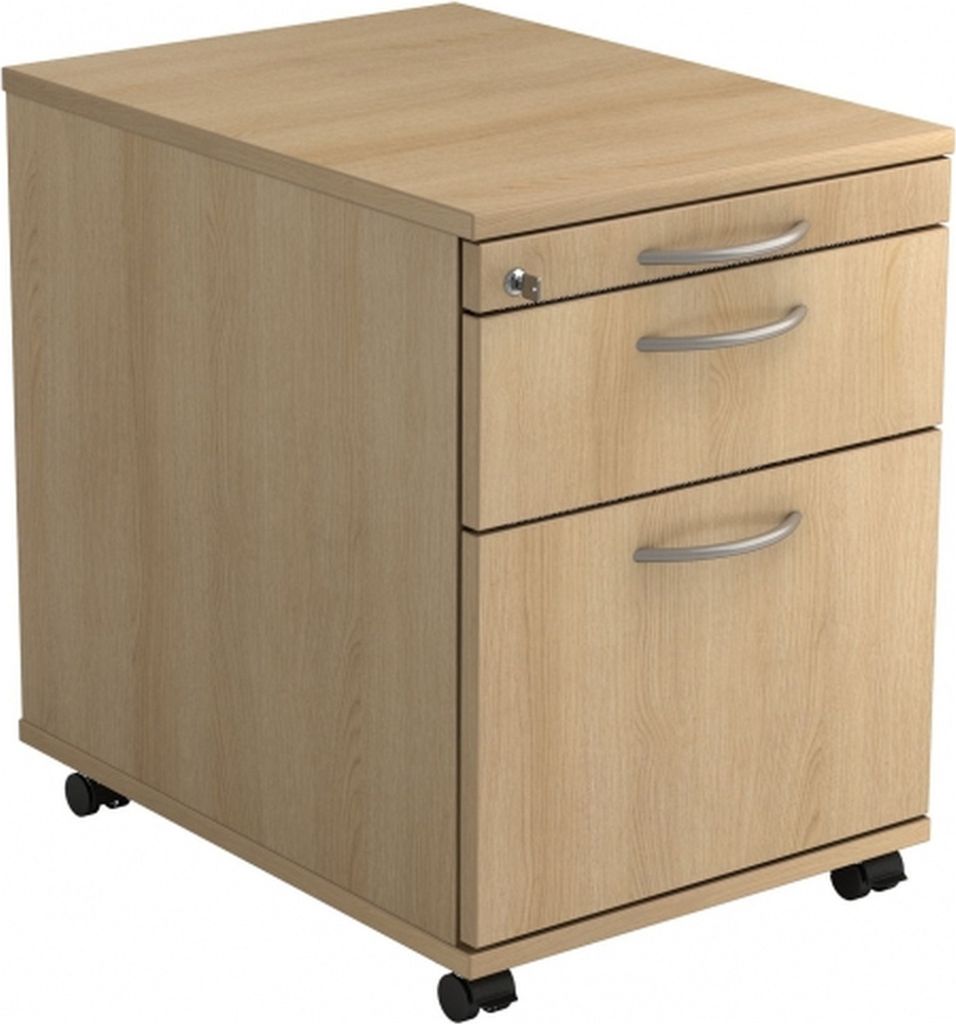 Rollcontainer 58cm 1 Schub 1 Hängeregistratur Schloss Bogengriff Eiche