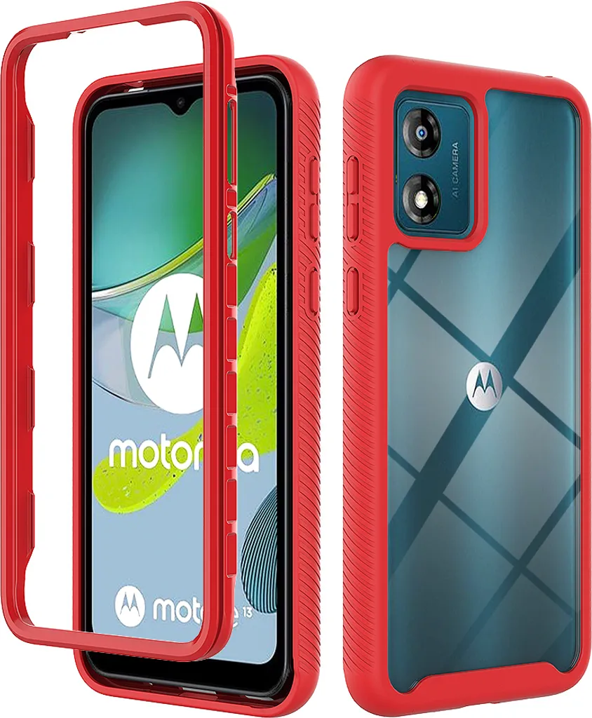 Custodia Moto E13, copertura posteriore trasparente ibrida, robusto paraurti in TPU, custodia antiurto per Motorola Moto E13 Rosso