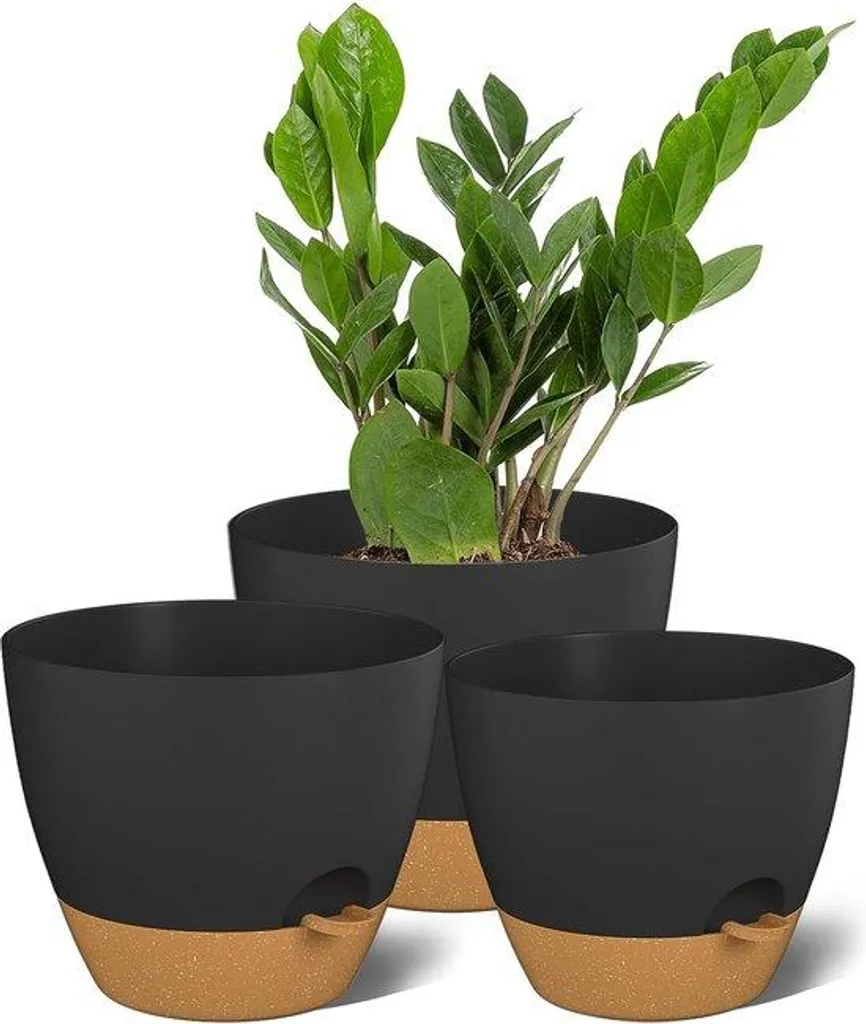 Pots de fleurs auto-arrosants noirs, stop aux plantes desséchées x3