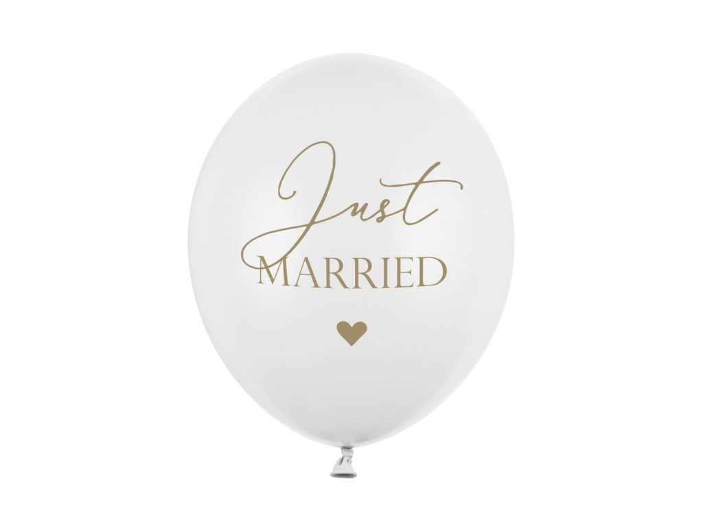 Luftballons 30cm mit Aufdruck Just Married 6er Set weiß / Produktbild 