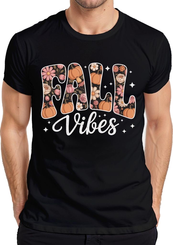 Fall Vibes Herbst Kürbis Blumen Boho Vintage Florales Gemütlich Herren T-Shirt, Schwarz, S