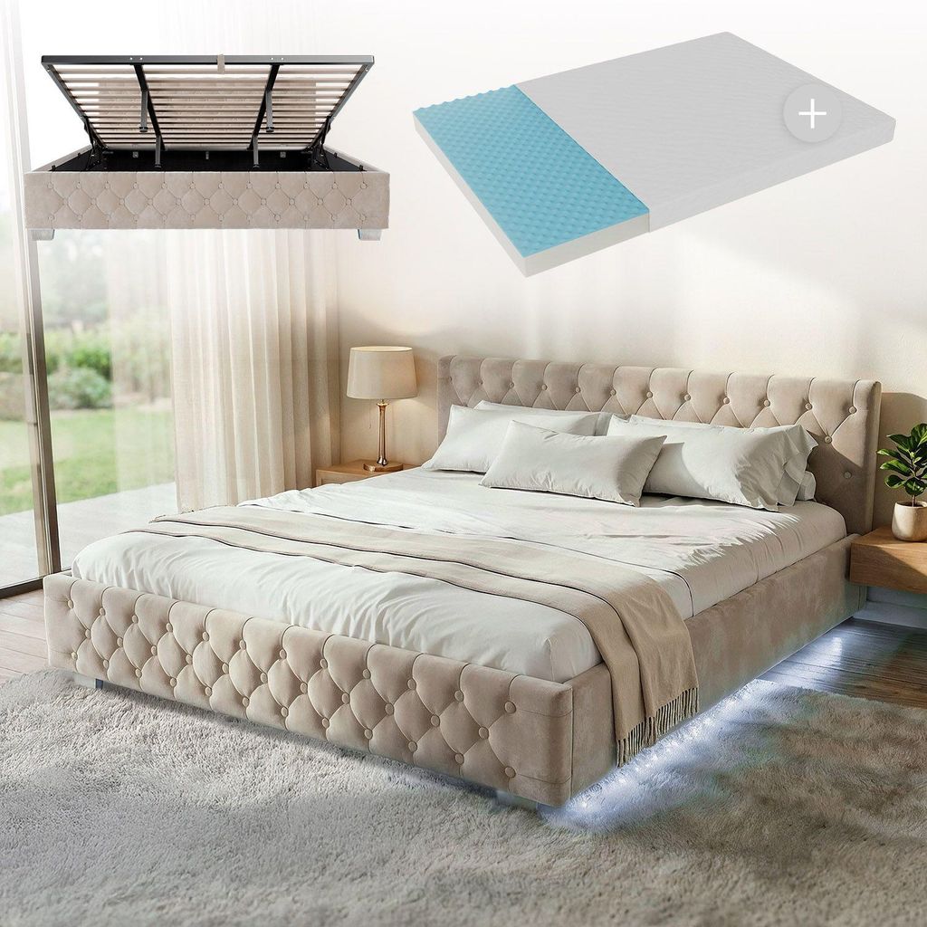 Juskys Polsterbett Nizza 180x200 cm mit Matratze - Produktbild 