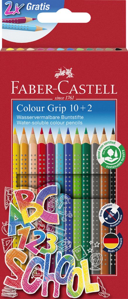 FABER-CASTELL Dreikant-Buntstifte Colour GRIP Promoetui 12 Stifte