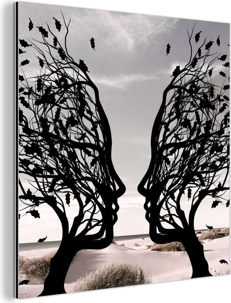 MuchoWow Wanddekoration Metall Metallbild Wandkunst 90x90 cm Bäume - Gesicht - Blätter - Moderne Kunst MuchoWow Aluminium Gemälde - Dekoration -...