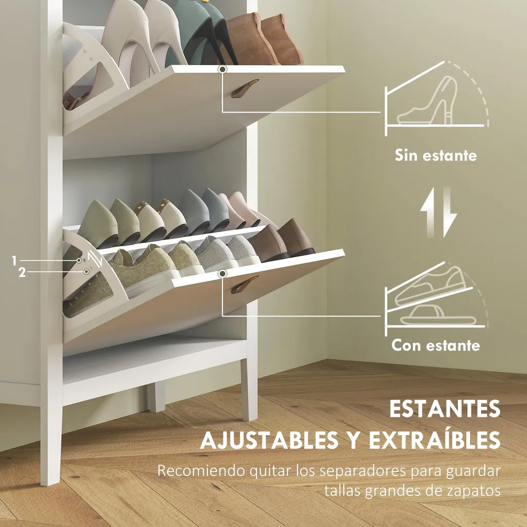 Étagère à chaussures blanche 80 cm avec tablettes réglables - Modèle S1