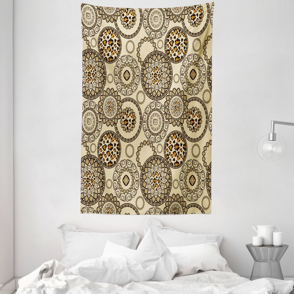 ABAKUHAUS Tierdruck Wandteppich und Tagesdecke, Kreisförmig aus Weiches Mikrofaser Stoff Waschbar ohne Verblassen Digitaldruck, 140 x 230 cm, Beig...