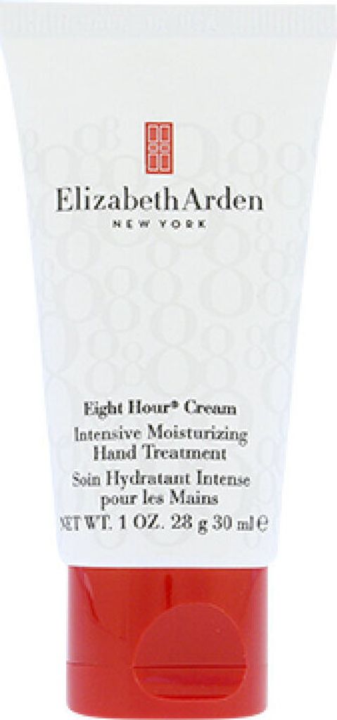 A close-up studio shot of a tube of Elizabeth Arden Eight Hour Cream Intensive Moisturizing Hand Treatment.
