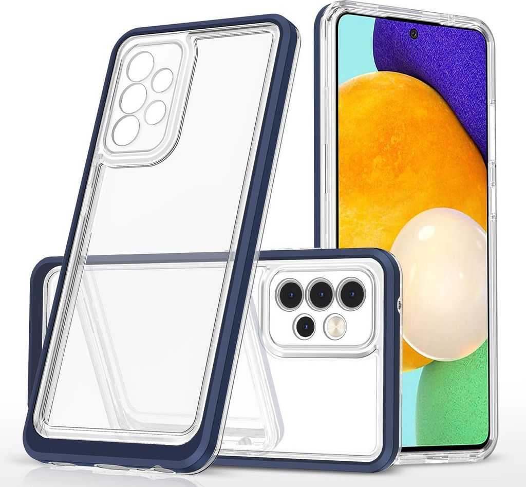 Clear 3in1 Case für Samsung Galaxy A73 Gel Cover mit Rahmen blau