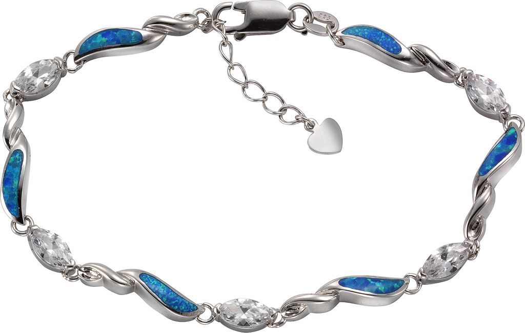 F Armband 925/- Sterling Silber 18+3cm weiß synth. Opal Produktbild 