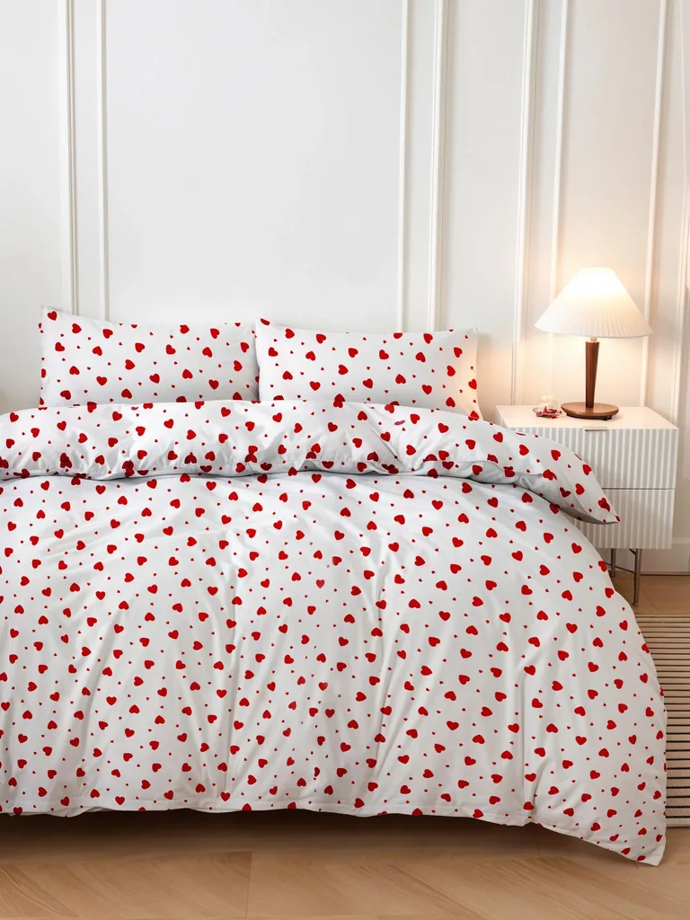 Housse de couette 260x220 infroissable en Rouge, fini les plis en Polycoton