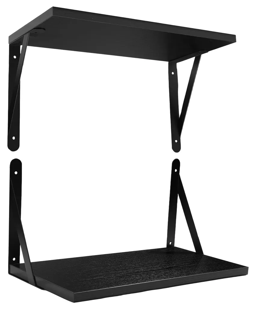 Lot de 2 étagères murales avec fixations métalliques solides Noir Mat