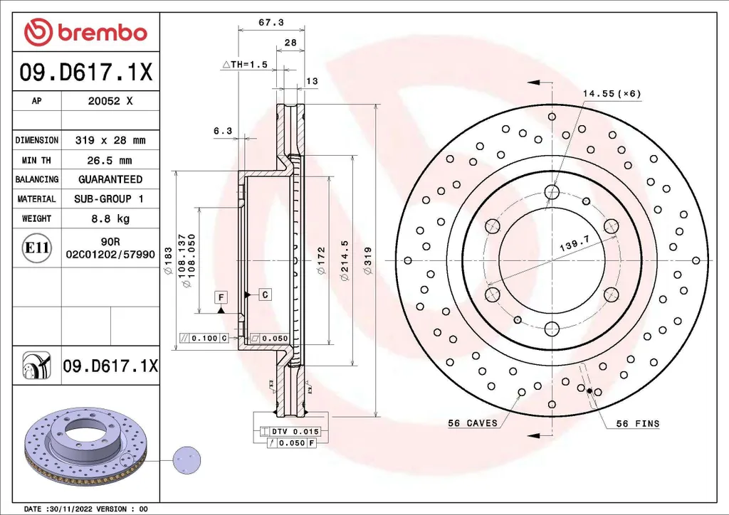 Disque de Frein Avant Ventilé Brembo pour Toyota Hilux 2.5 et 3.0 D-4D